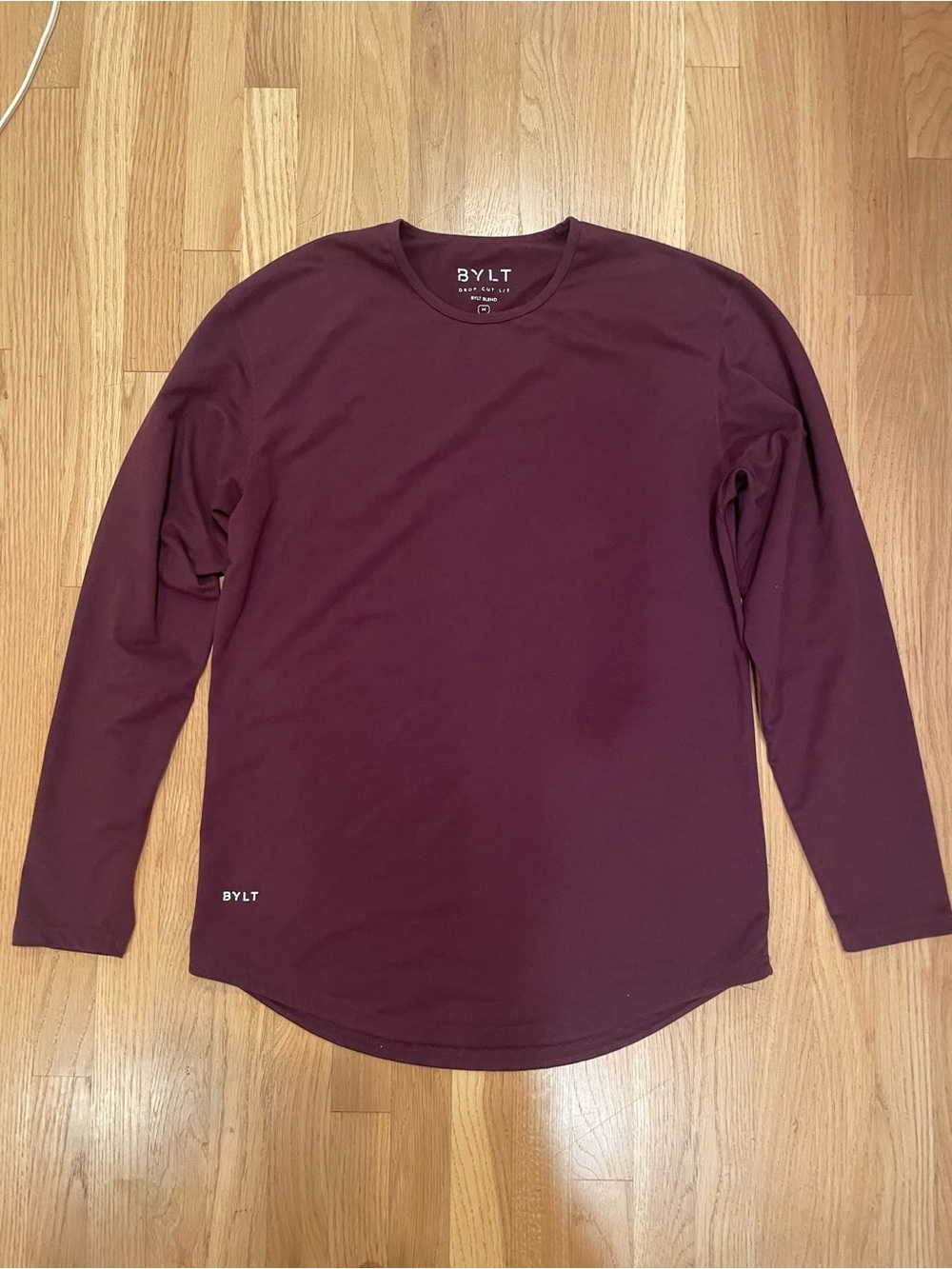 BYLT drop cut blend stretch Basics Long Sleeve Crewneck Shirt - Burgundy M